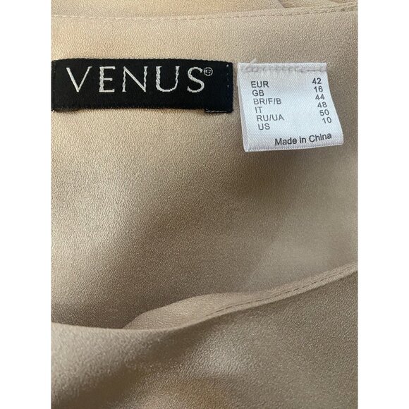 Venus Sheath Dress 10 Beige Tan Gathered Side Elastic Back Short Polyester 9684 - Picture 8 of 9